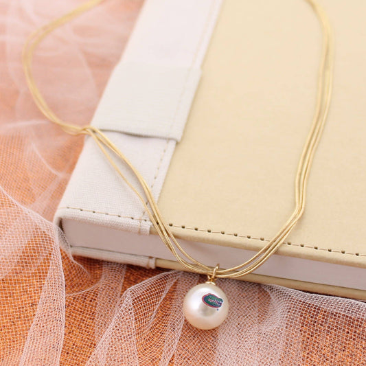 Florida Gold & Pearl Logo 3-Strand Necklace
