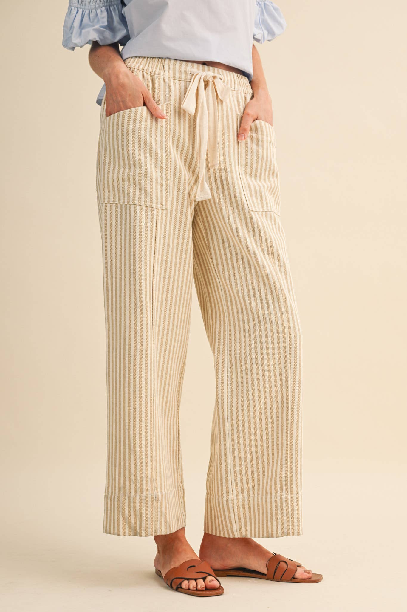 Striped Wide Leg Drawstring Pant