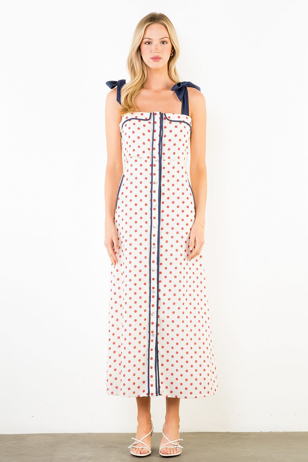 Polkadot Dress With Shoulder Strap Tie