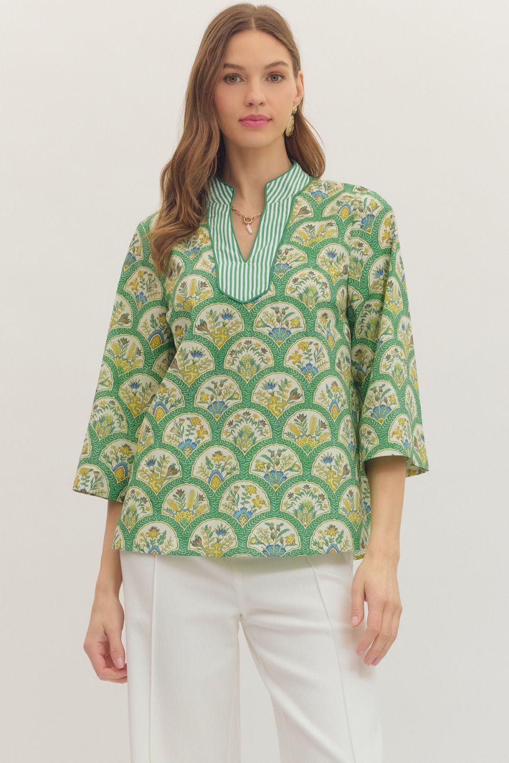 Botanical print 3/4 sleeve top