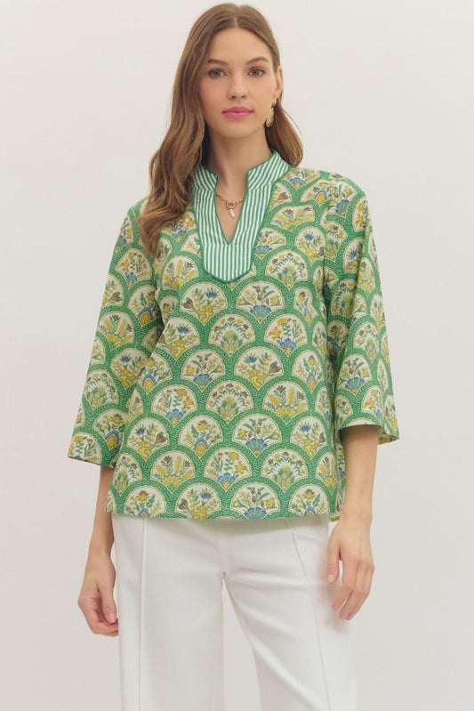Botanical print 3/4 sleeve top