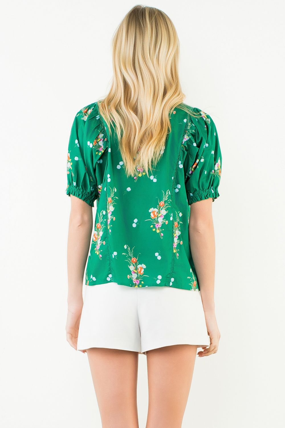 Floral Print Puff Sleeve V-Neck Top