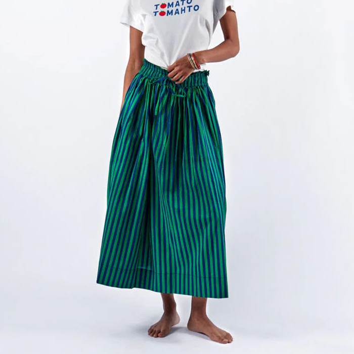 Keaton Stripe Skirt Navy + Kelly Green