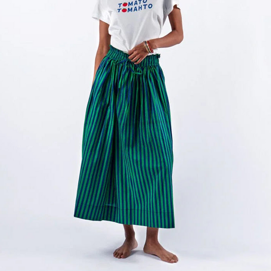 Keaton Stripe Skirt Navy + Kelly Green