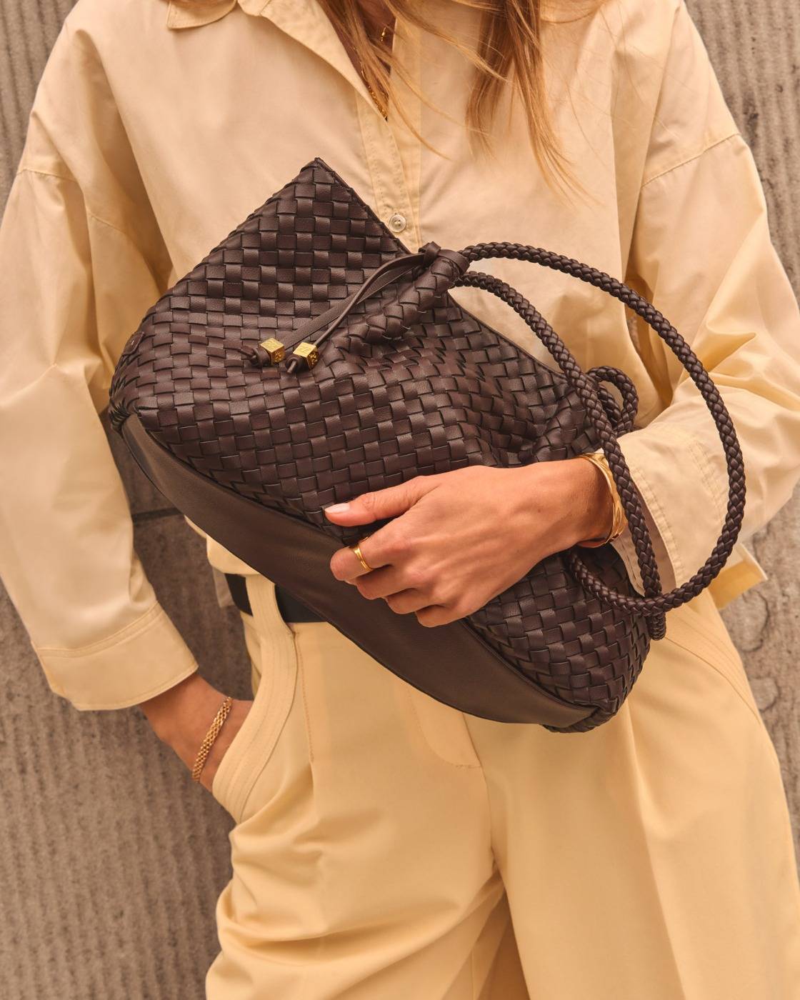 Nova Hand Woven Small Shoulder Tote Chocolate