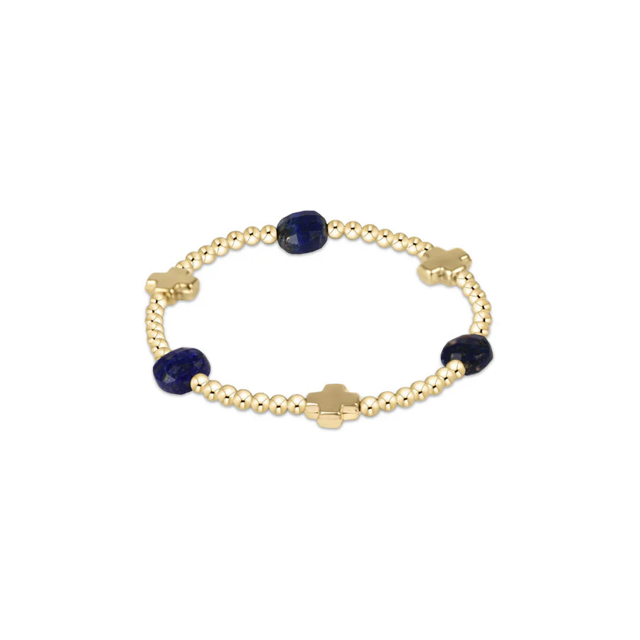Signature Cross Admire Gold Pattern 3mm Bead Bracelet - Lapis
