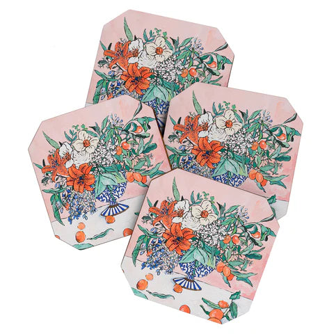 Coaster Set California Summer Bouquet Ora by Lara Lee Meintjes