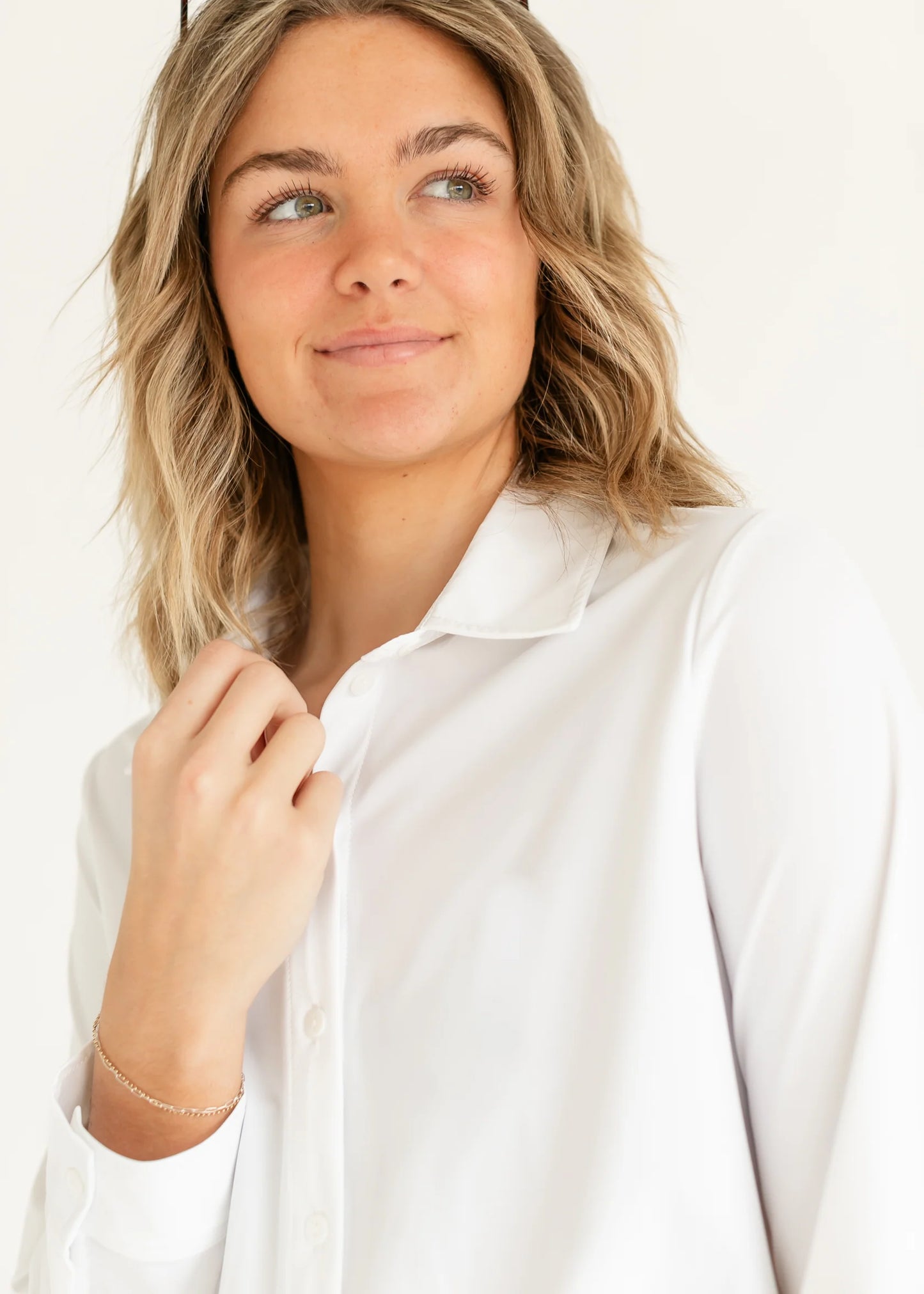 Long Sleeve Button Front Knit Shirt White