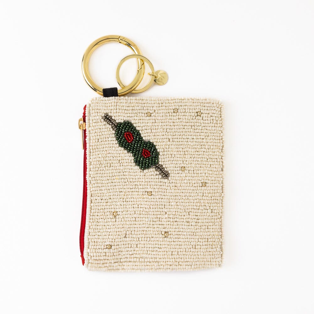 Mary Martini And Olive Beaded Coin Purse Ivory