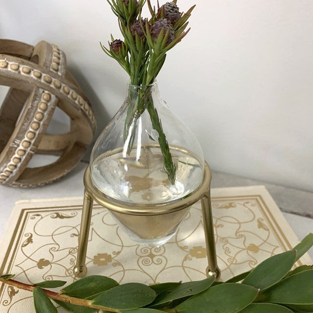 Gold Tripod Vase In Stand