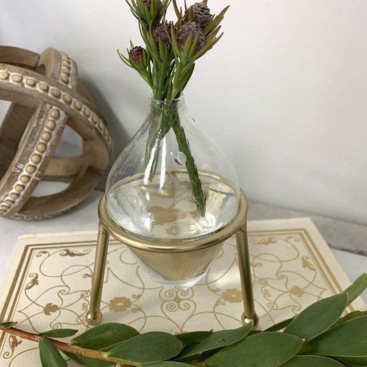 Gold Tripod Vase In Stand