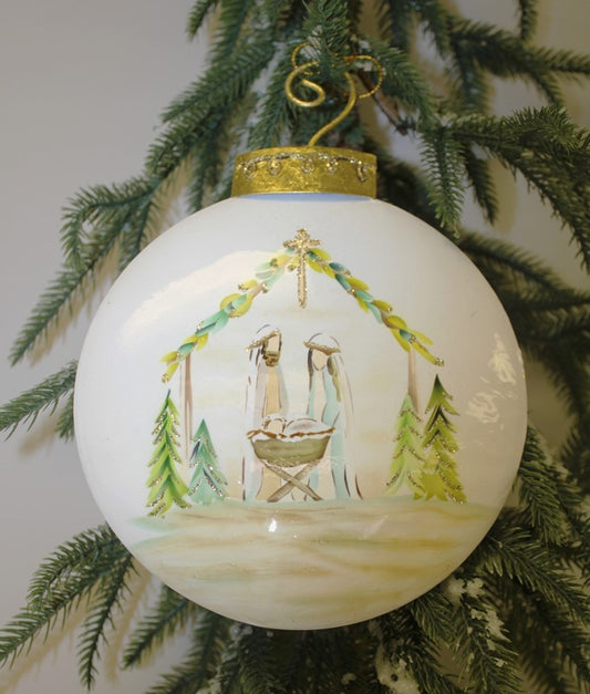 Handpainted Disc Ornament, Evergreen Nativity ©Haley Bush