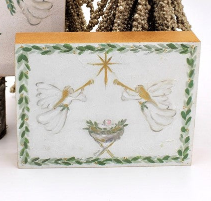 Handpainted Glittered Box Sign, Manger w/Angels ©Haley Bush