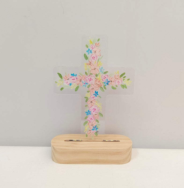 Acrylic LED Table Cross, Floral ©Haley Bush
