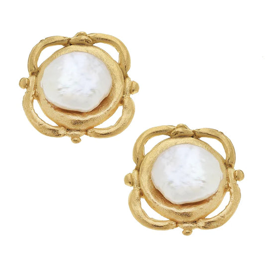 Gold w/ Pearl Pierced Earrings