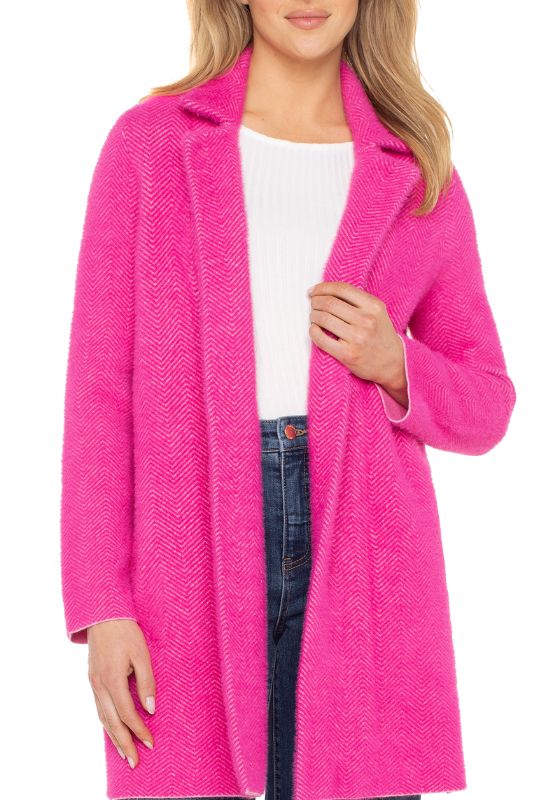 Open Front Sweater Jacket Deep Raspberry Pink
