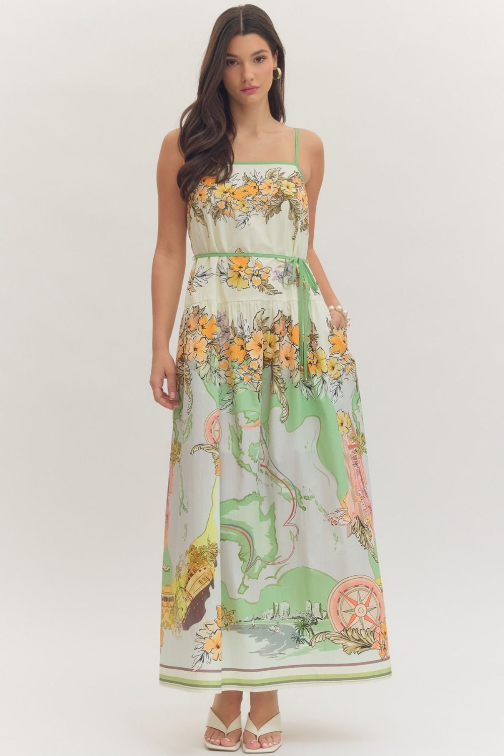 Scenic Floral Print Sleeveless Maxi