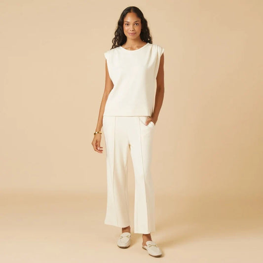 DreamTech Pleated Shoulder Tank with Cropped Pant- Almond