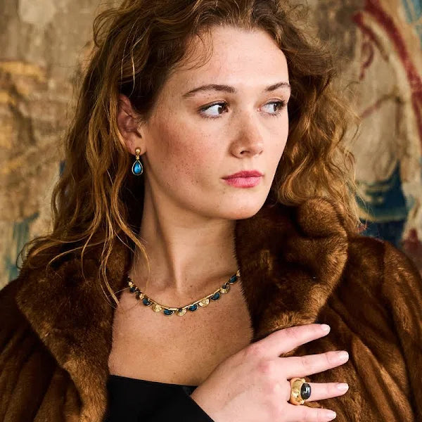 Monique Gem Post Earrings - Blue Labradorite