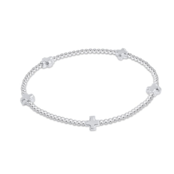 Signature Cross Pattern 2mm Bead Bracelet - Silver