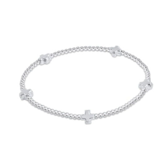 Signature Cross Pattern 2mm Bead Bracelet - Silver