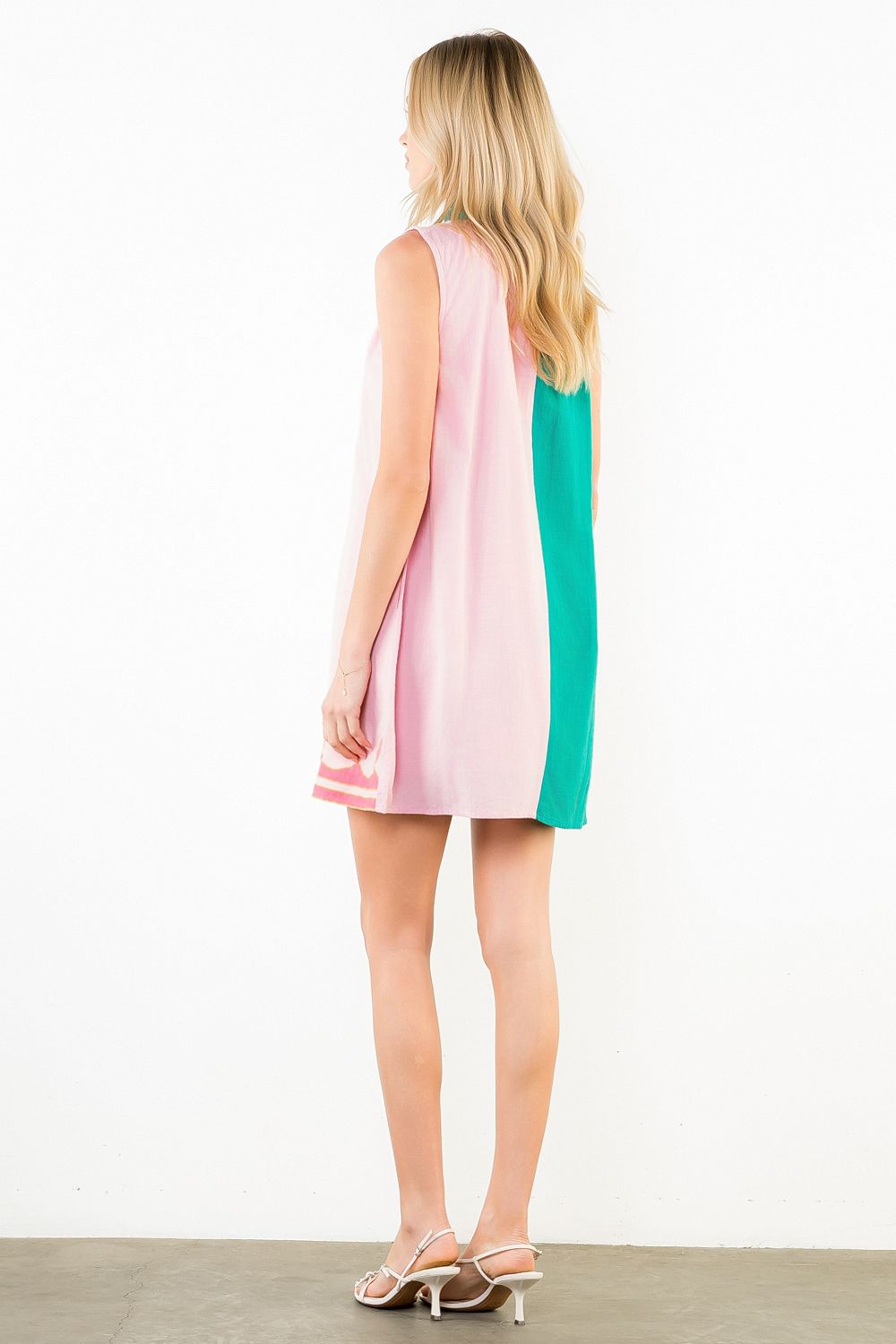 Ruffle Neck Tassel Colorblock Dress