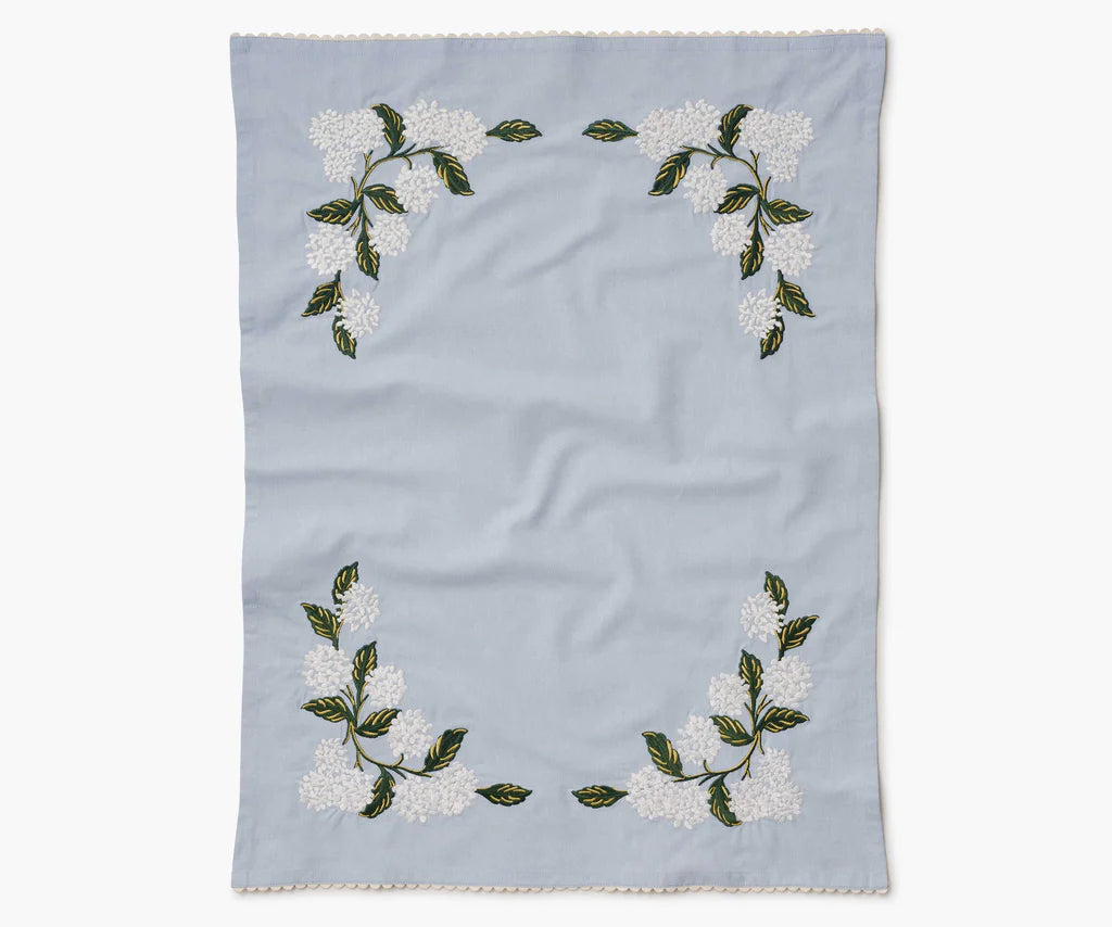 Rifle Paper Hydrangea Embroidered Tea Towel