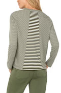 Long Sleeve Crew Neck Knit Top W/ Seaming in Forest