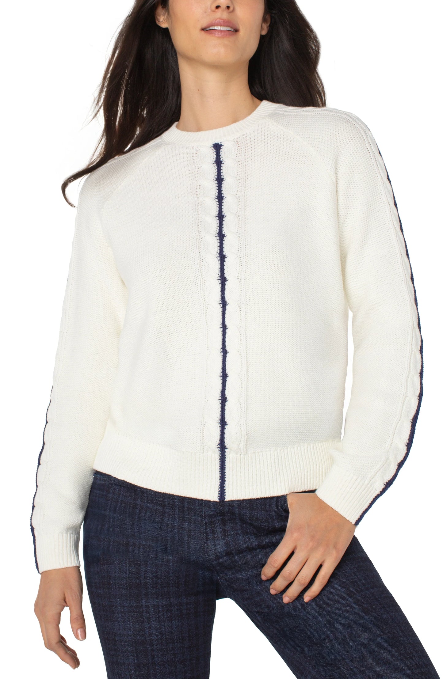 Long Sleeve Crew Neck Raglan Sweater Whisper White Navy