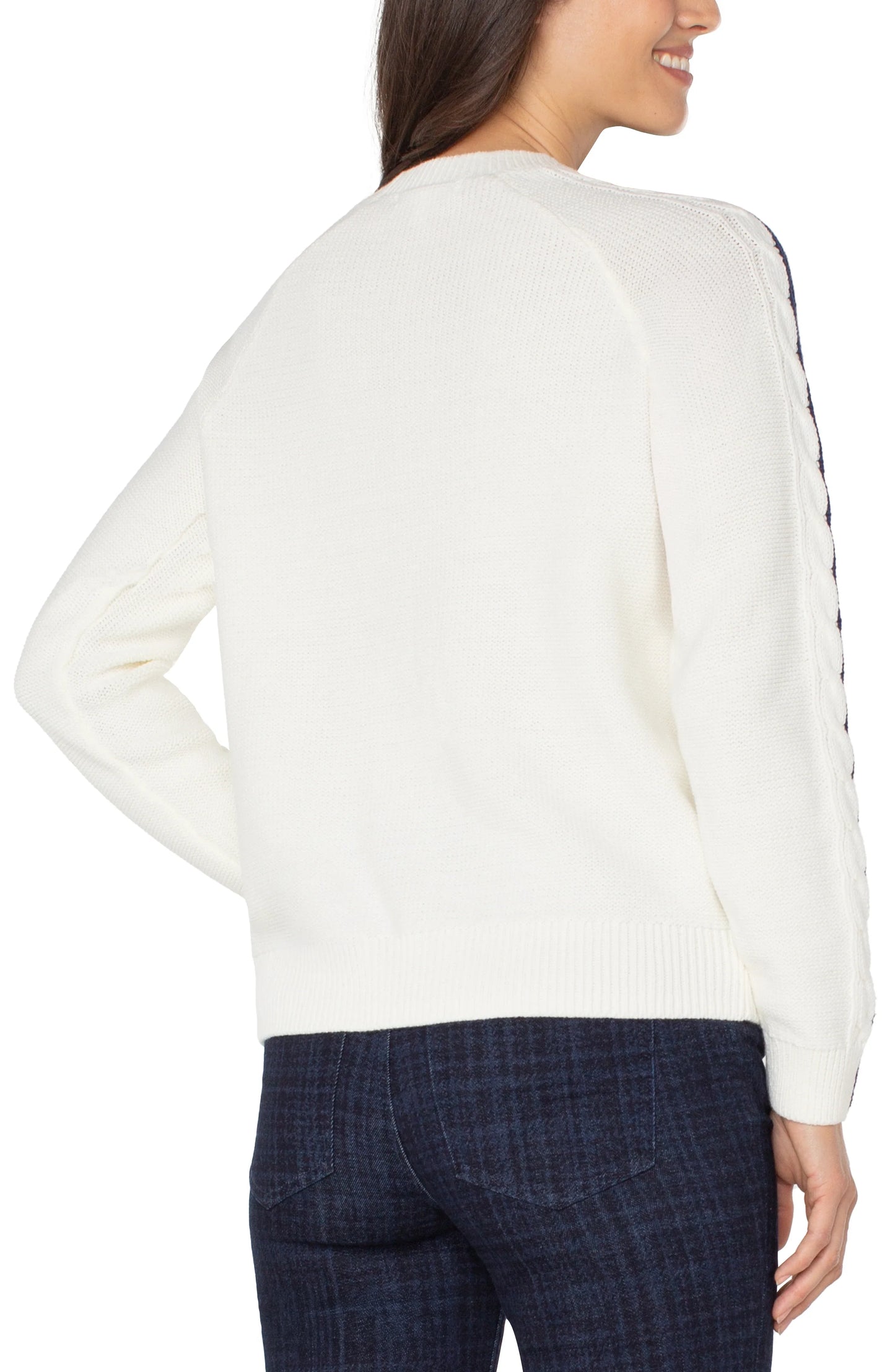 Long Sleeve Crew Neck Raglan Sweater Whisper White Navy