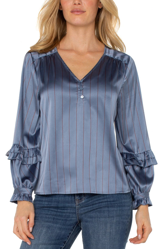 Long Sleeve Woven Blouse W/ Ruffles
