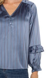 Long Sleeve Woven Blouse W/ Ruffles