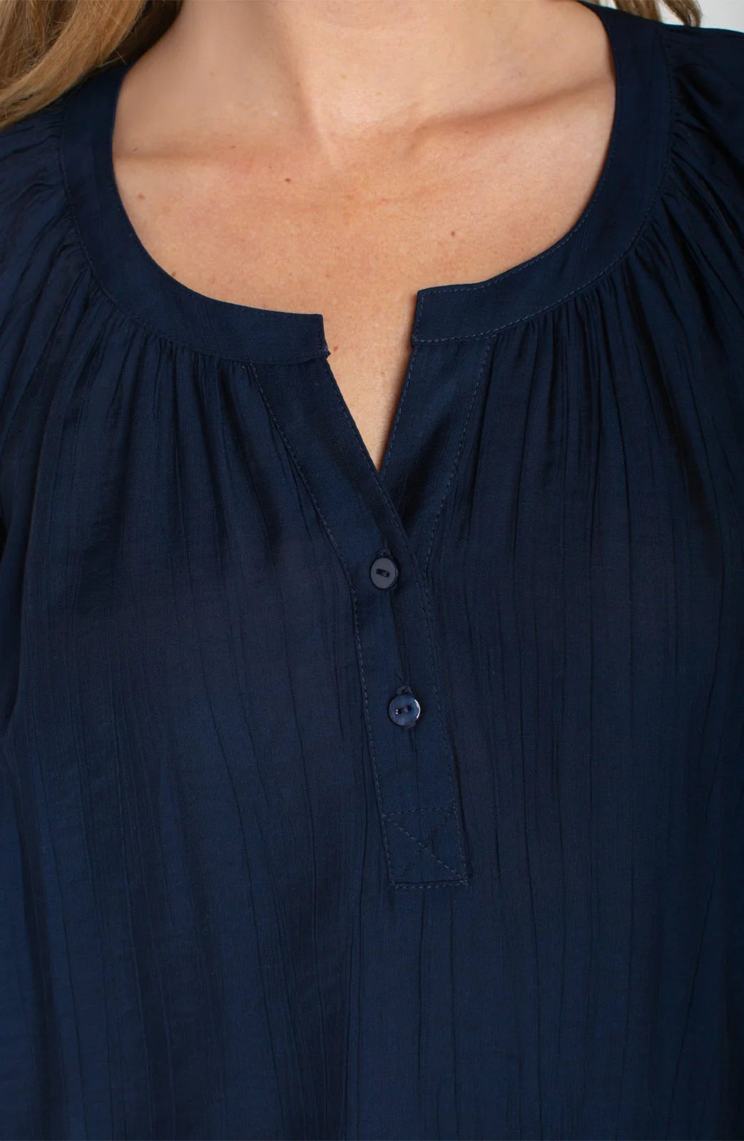 Short Sleeve Half Placket Blouse- Navy