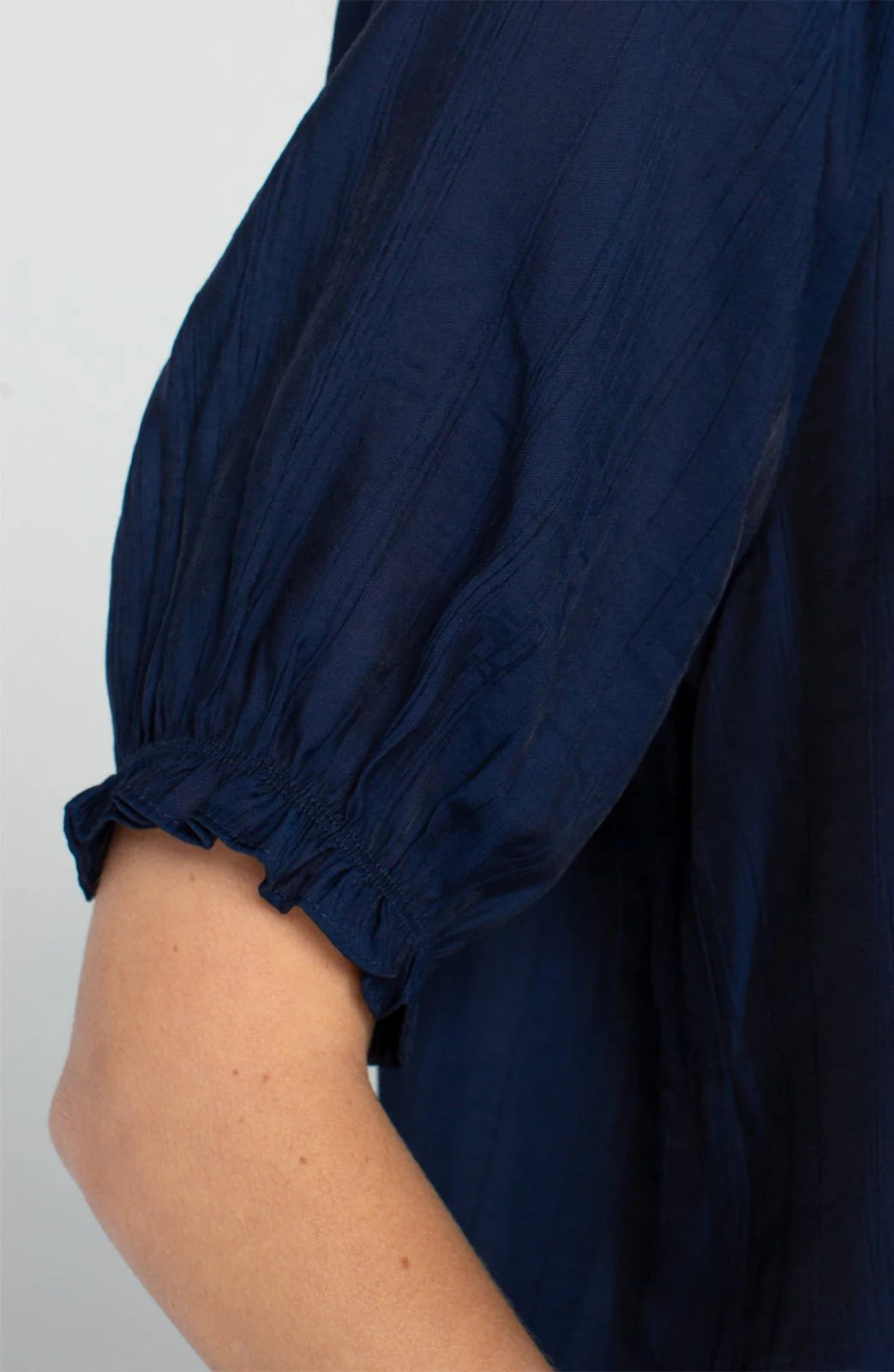 Short Sleeve Half Placket Blouse- Navy
