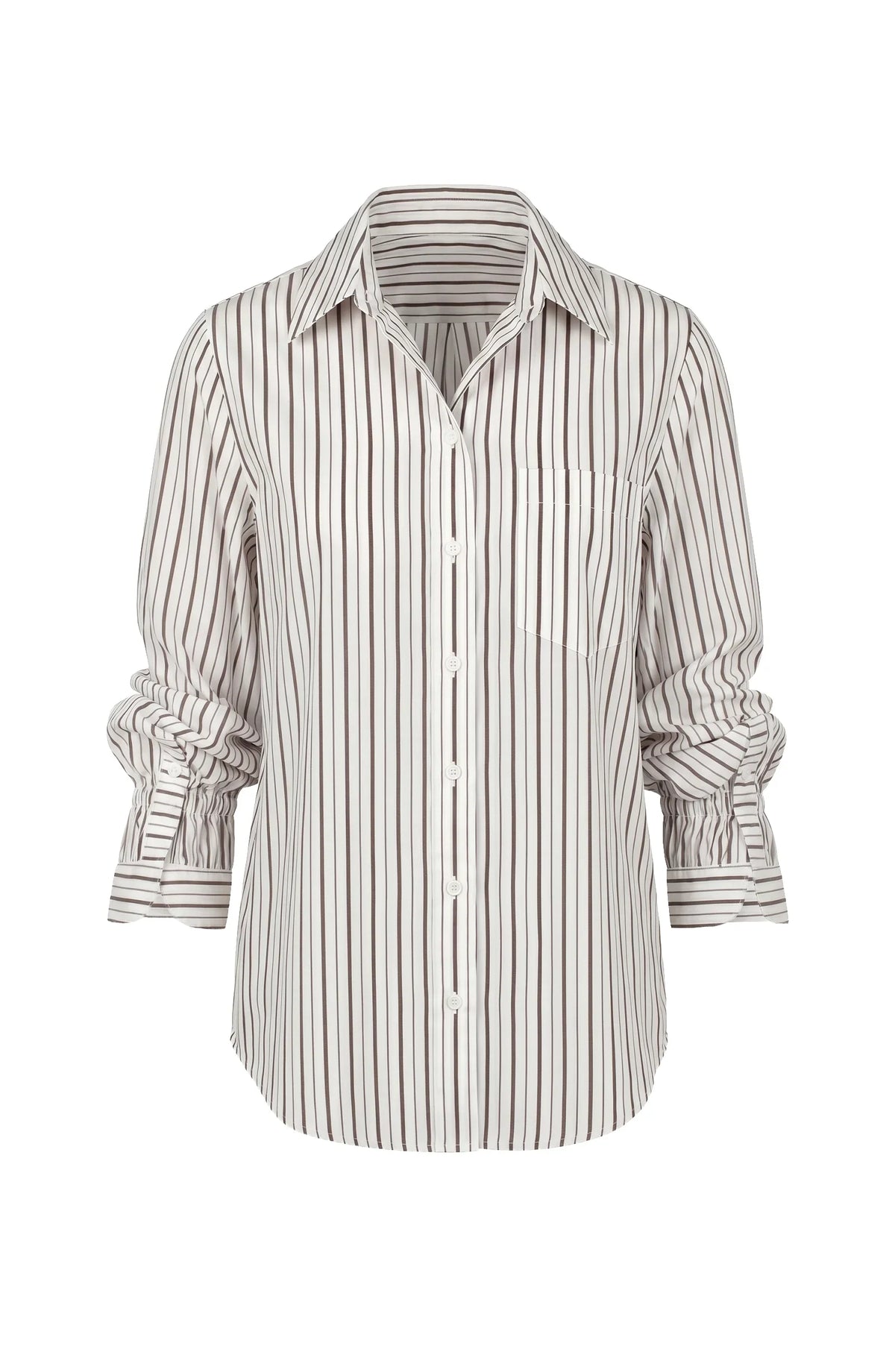 Adjustable Sleeve Button Front Woven Top Cream Dark Espresso