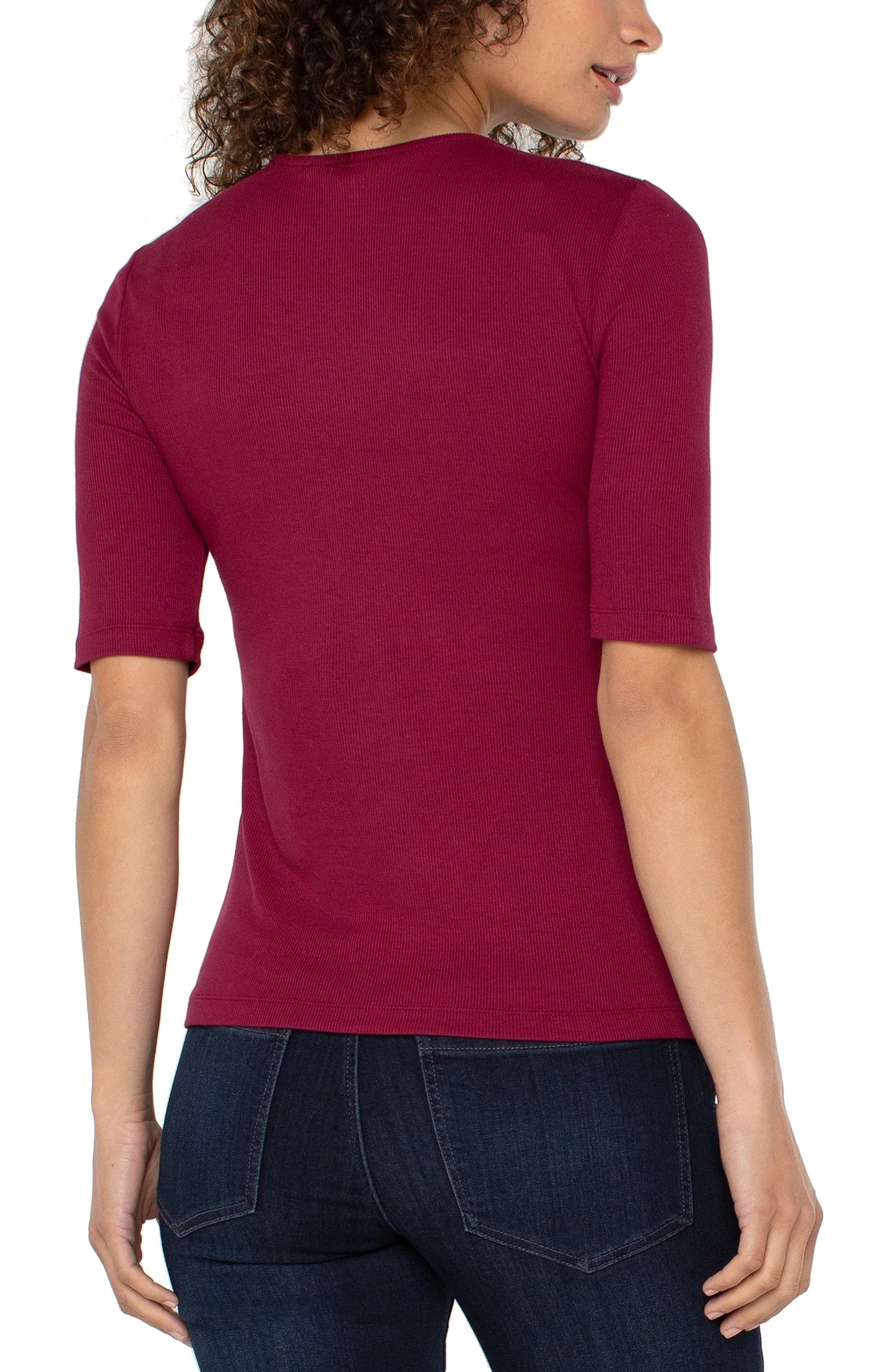 Double Layer V-neck Rib Knit Top Cherry