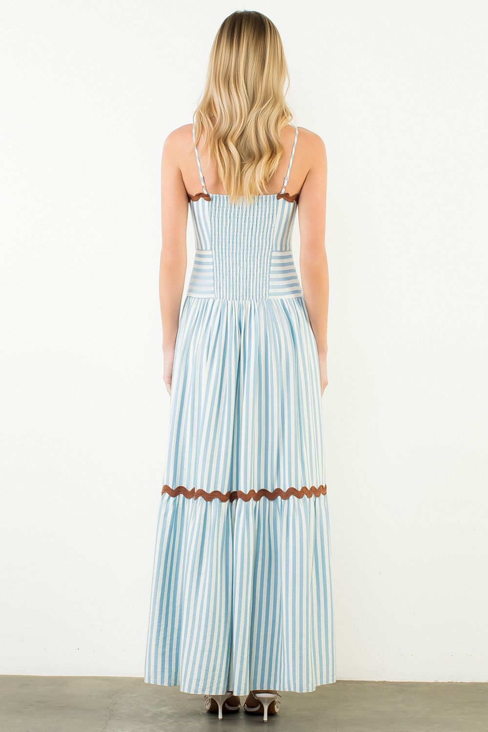 Thin Strap Striped Pattern Tiered Maxi Dress