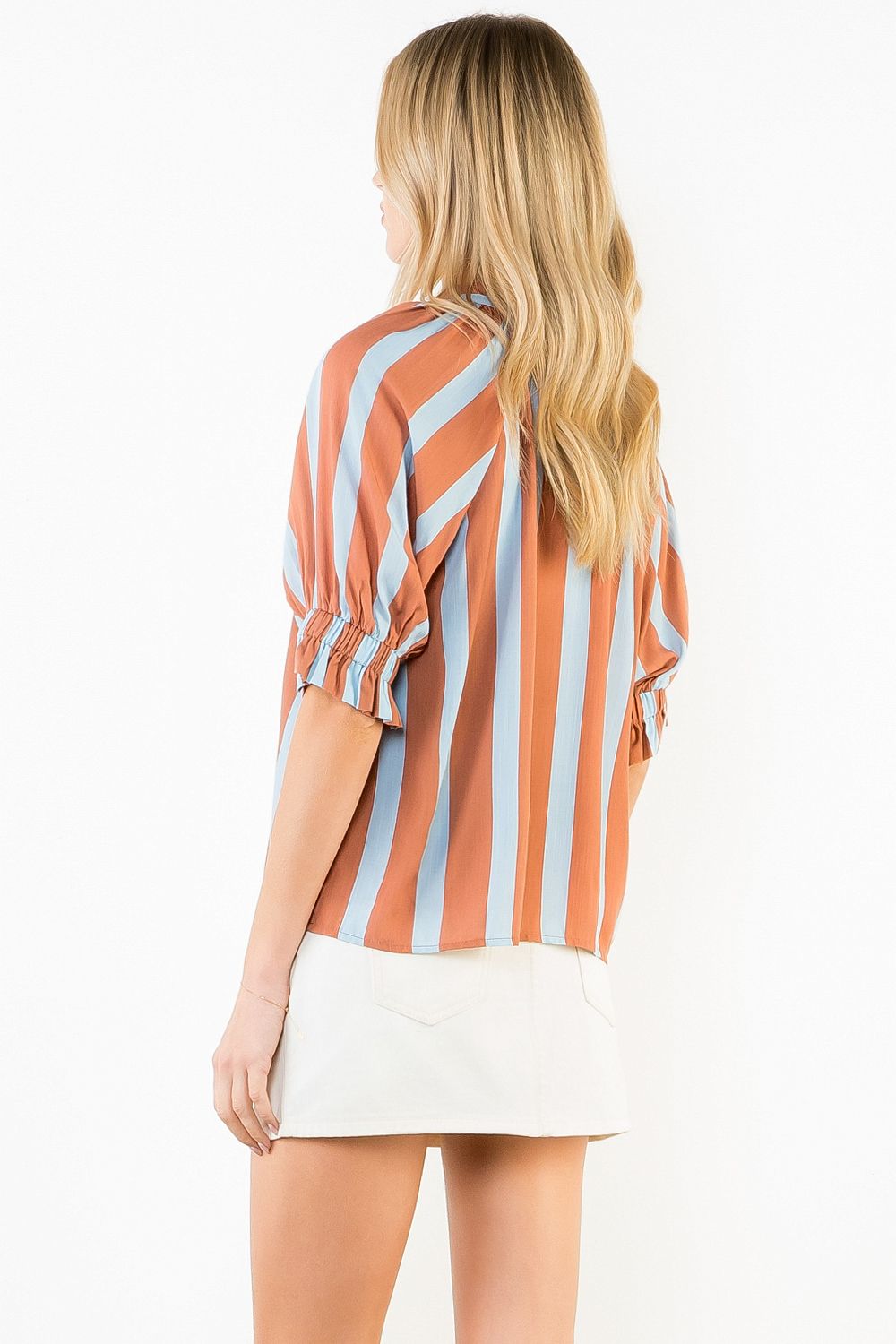 Short Sleeve Striped V-Neck Top