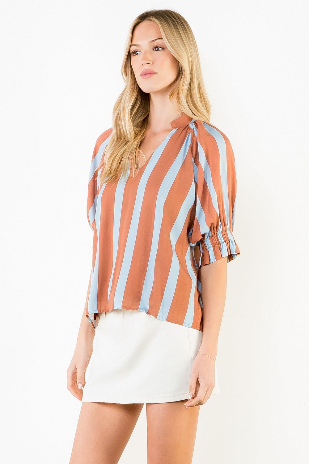 Short Sleeve Striped V-Neck Top