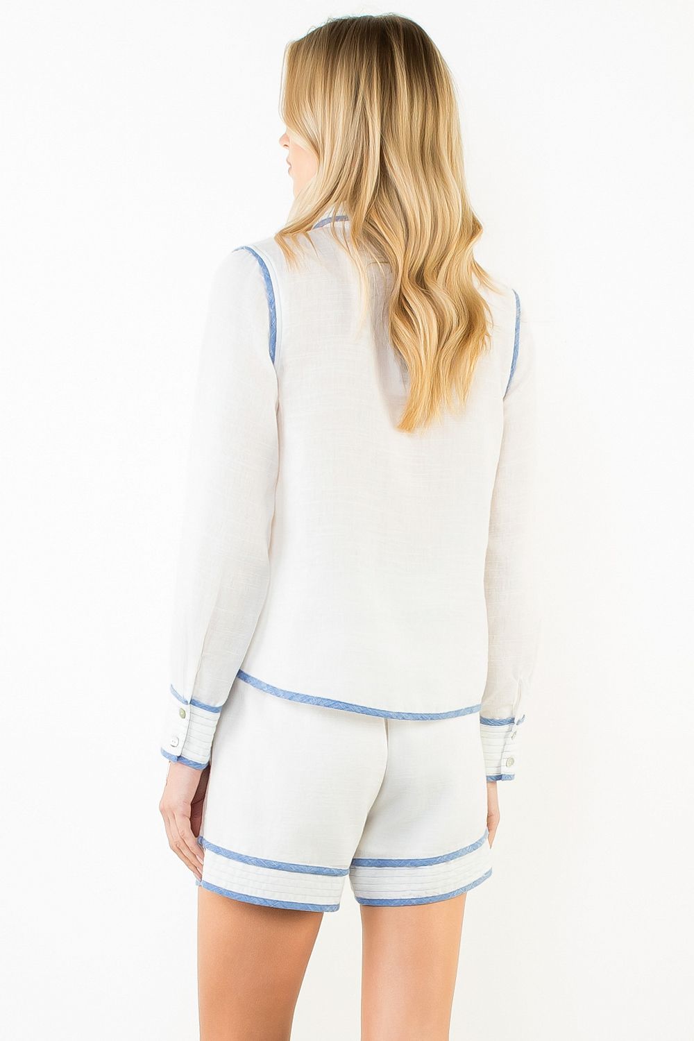 Long Sleeve Contrast Trim Button Up Top