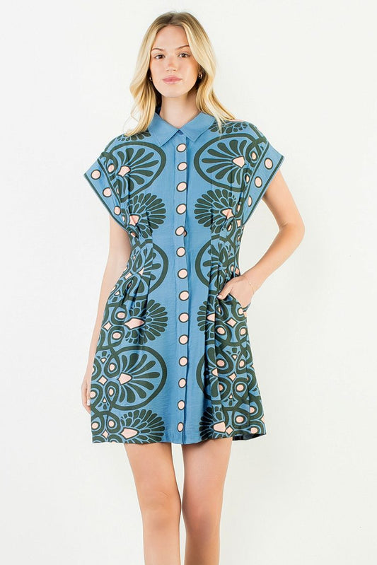 Short Sleeve Distinctive Pattern Dress