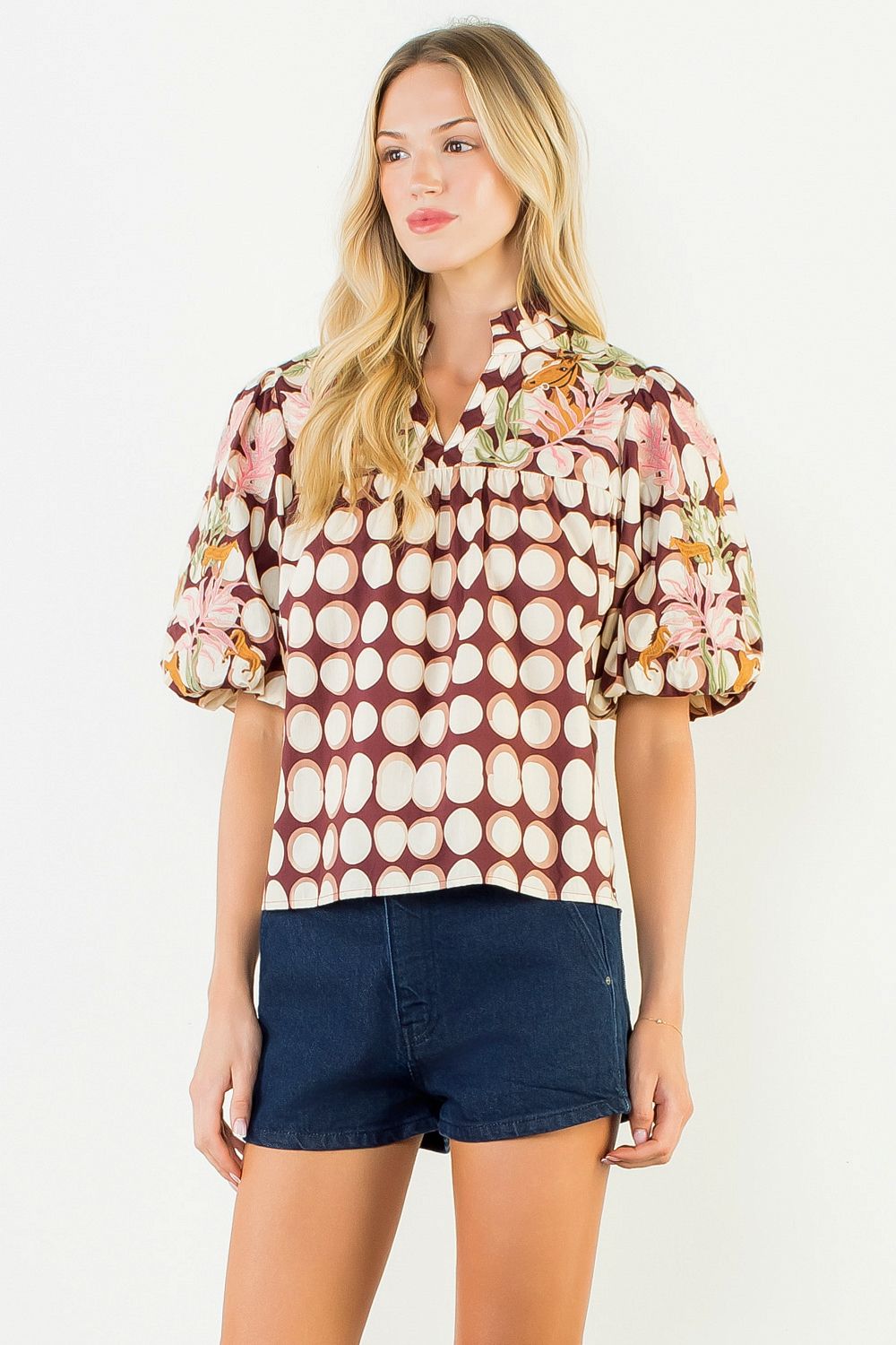 Puff Sleeve Embroidery Equestrian Top