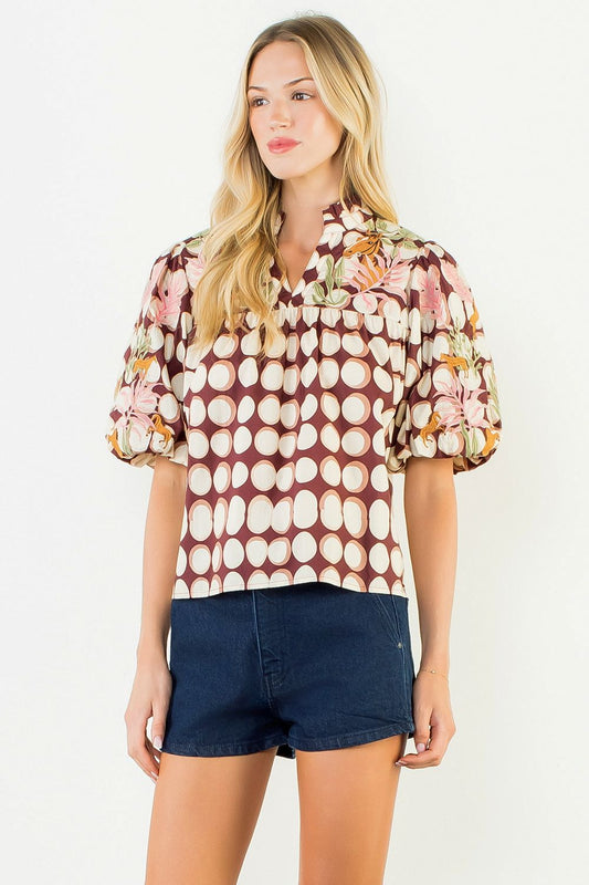 Puff Sleeve Embroidery Equestrian Top