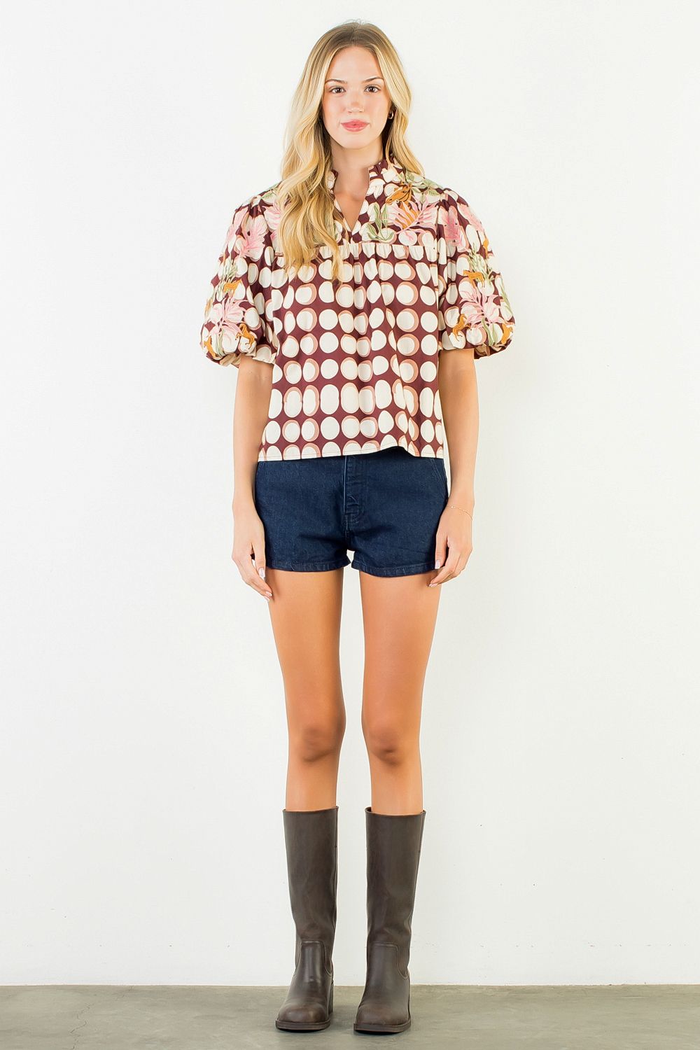 Puff Sleeve Embroidery Equestrian Top