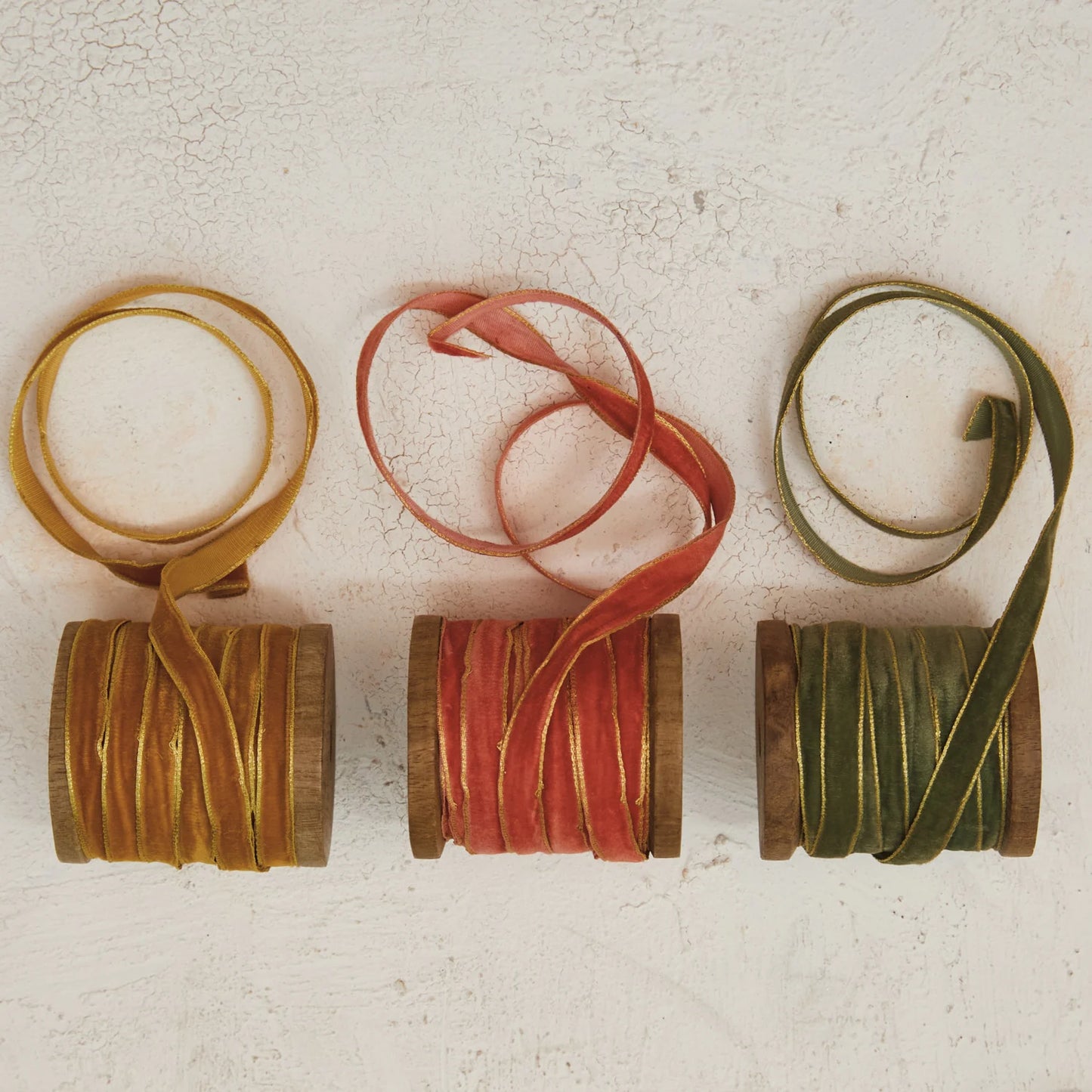 Set/3 Muted Velvet Ribbon on Wood Spool