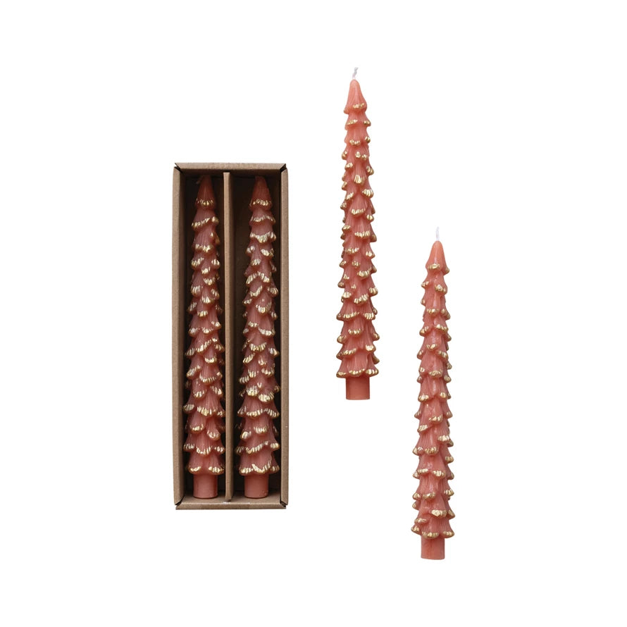 Unscented Tree Shaped Taper Candles- Coral