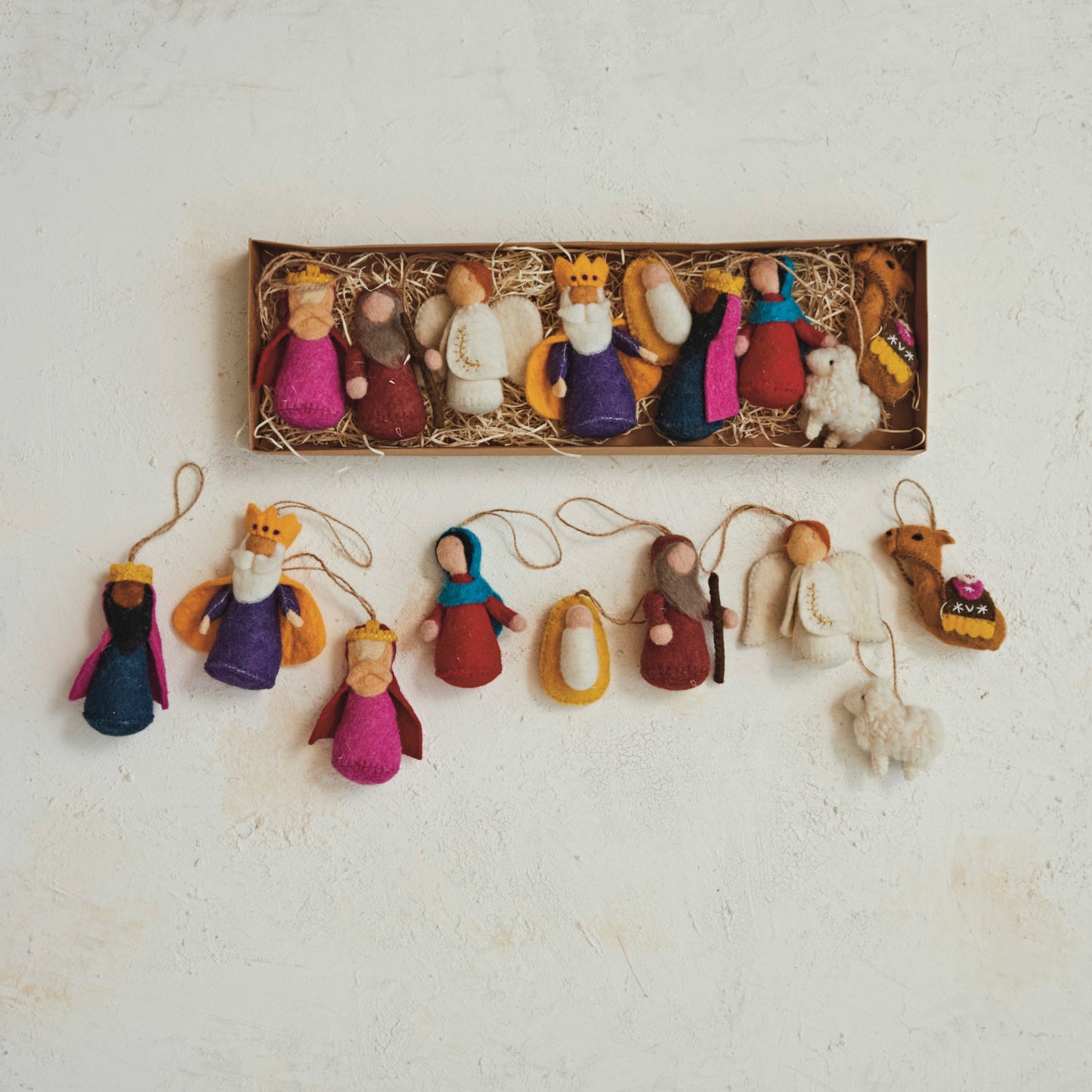 Handmade Wool Felt Nativity in Kraft Box, Set of 9