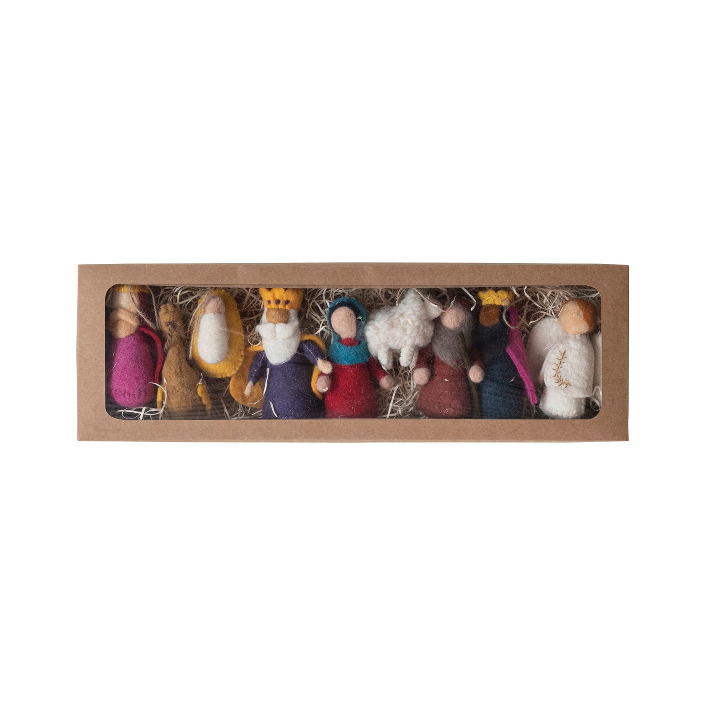 Handmade Wool Felt Nativity in Kraft Box, Set of 9