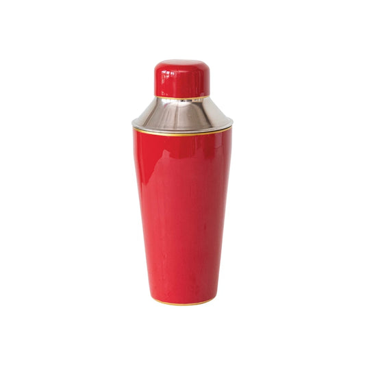 22 oz. Enameled Stainless Steel Cocktail Shaker w/ Gold Rim, Red