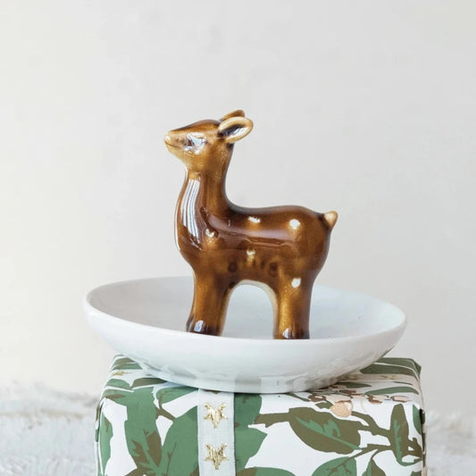 Round Stoneware dish Deer